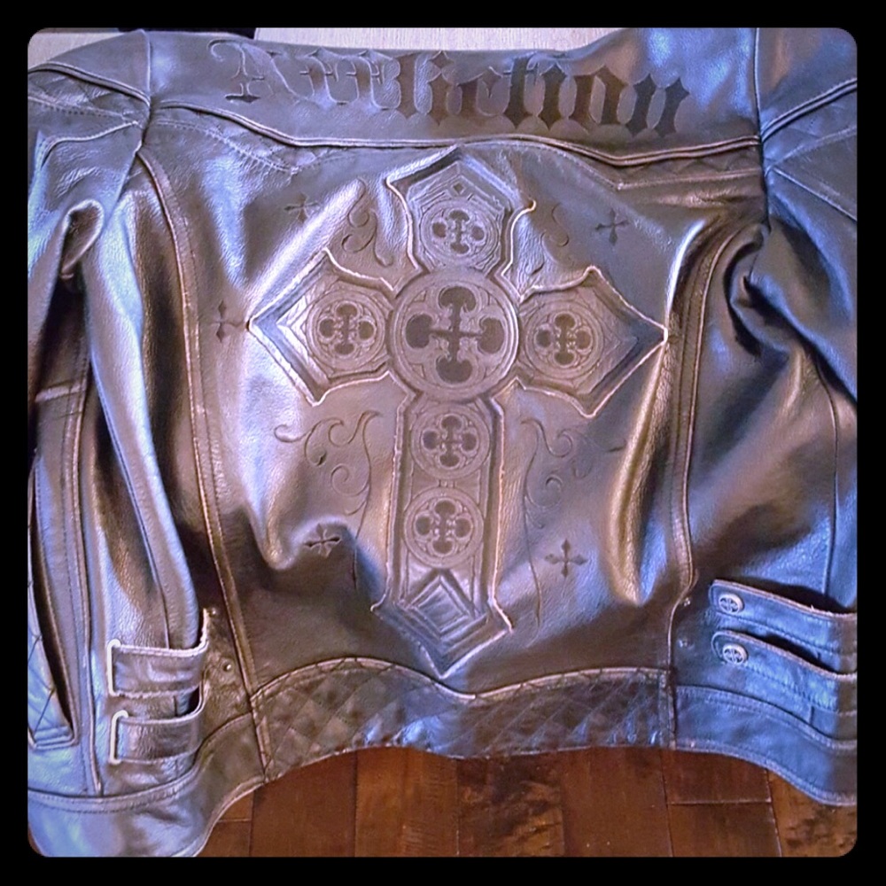affliction leather cross jacket limited edition